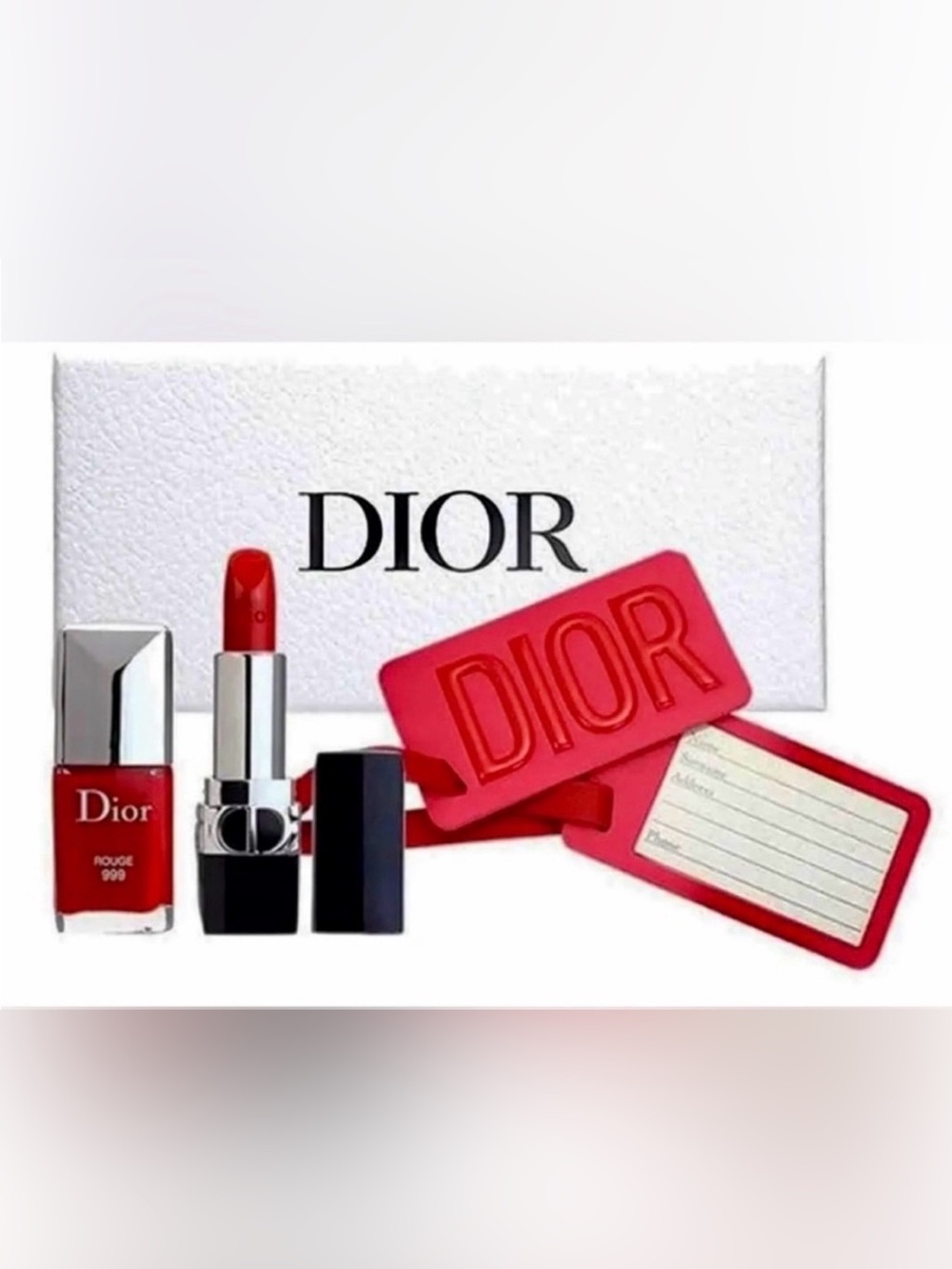 Dior Luggage Tag, Lip & Nail Set (Shade 999 Rouge Dior) NEW in Couture Box GWP